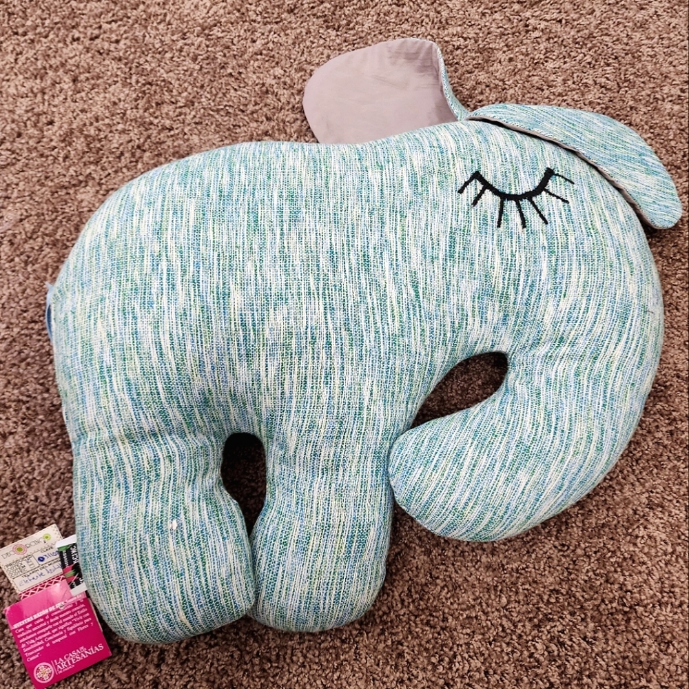 Artisanal Mexican Blue Elephant Plush Decor Vintage with tags Large 17×13